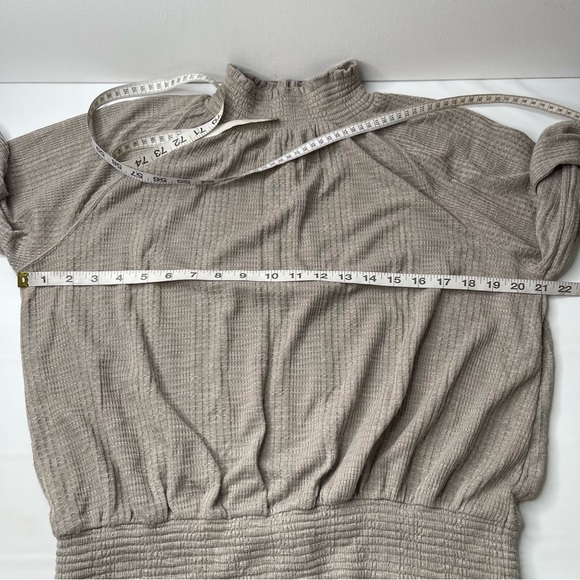 Free People Boulevard Top Textured Ruffle High Neck Taupe Gray, Size M - Picture 13 of 13